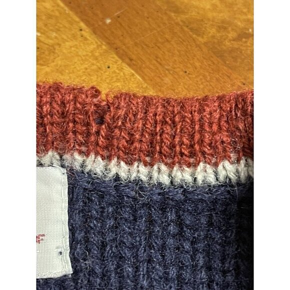 90s Vtg Womens Skyr Shetland Wool Cardigan Sweater Button Front Blue Red 38 Flaw - Picture 6 of 11